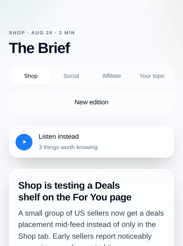 The Brief: an edition covering Shop, Social and Affiliate news with a do-this action