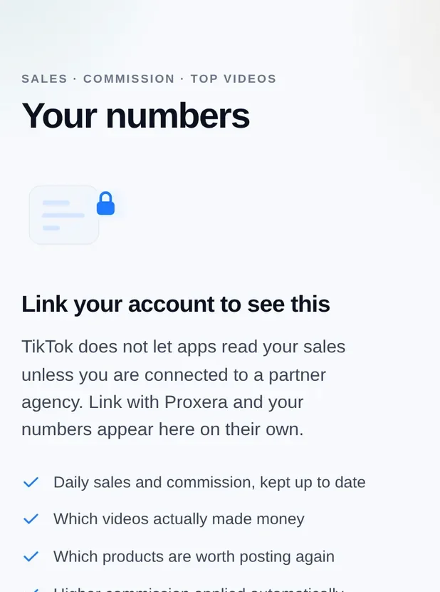 Your numbers: sales, commission and top videos once your account is linked