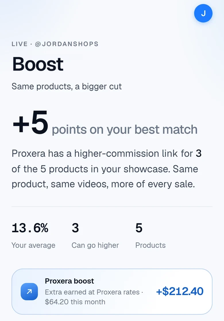 Boost: each showcase product with the higher Proxera rate beside it